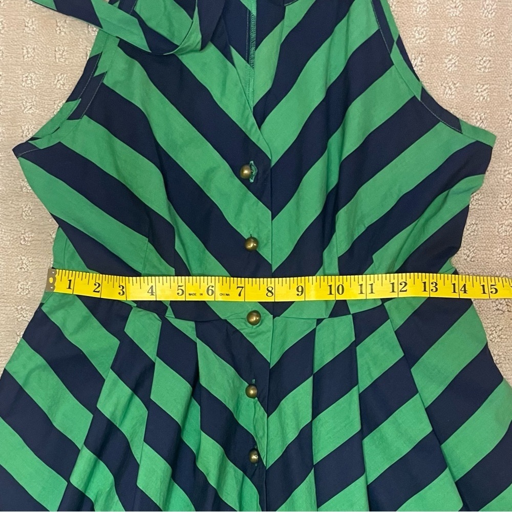 Anthropology Brand, Girls from Savoy, Green & Navy Sun Dress w/ pockets, Sz 4 - Picture 8 of 16